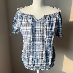 Triplet Plaid Off Shoulder Top